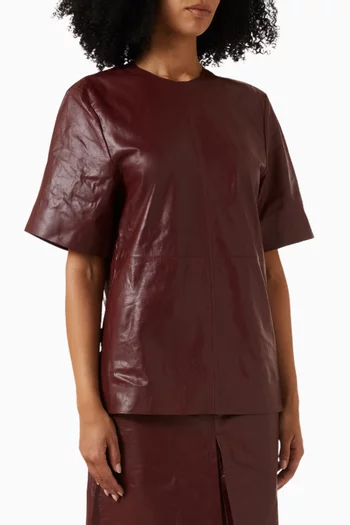 Panelled T-shirt in Textured Leather