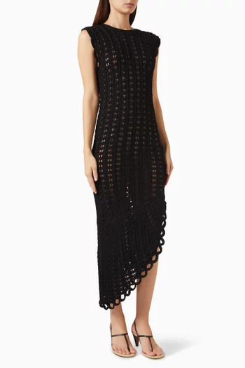 Malena Asymmetric Dress in Crochet Knit