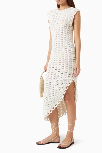 Malena Asymmetric Dress in Crochet Knit