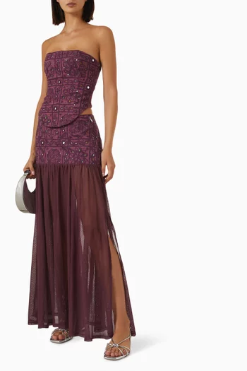 Folkora Embellished Yoke Maxi Skirt