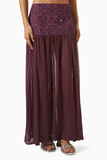 Folkora Embellished Yoke Maxi Skirt