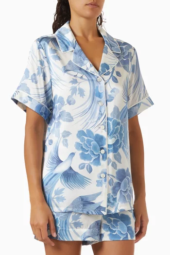 Tropical Shawl Short Pyjama Set in Silk Satin