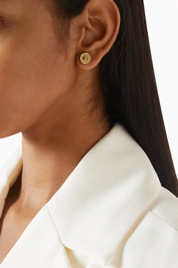 Textured C Coin Stud Earrings in Metal