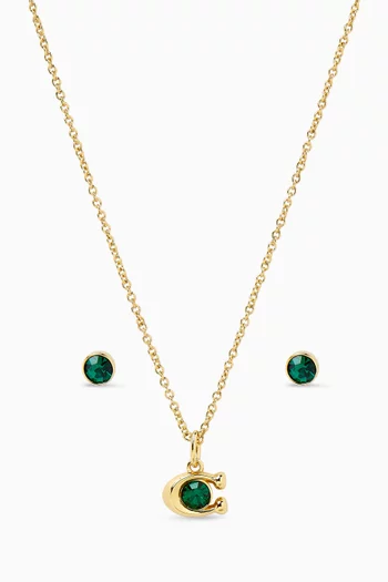 Crystal Necklace & Earrings Set in Metal