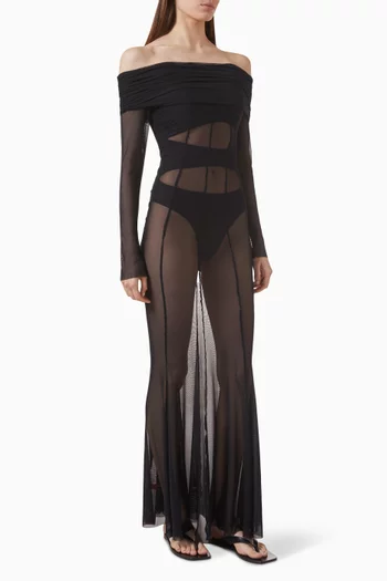فستان بالوما بأكتاف مكشوفة قماش شبكي