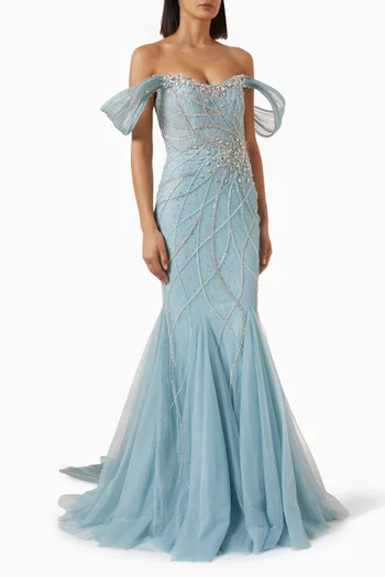 Off-shoulder Beaded Mermaid Gown