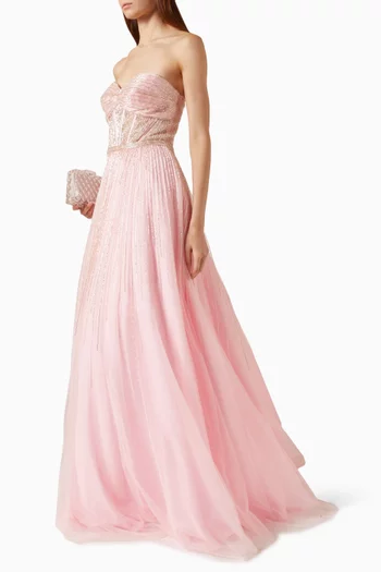 Strapless Cut-out Bustier Gown in Tulle
