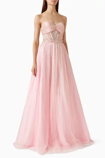 Strapless Cut-out Bustier Gown in Tulle