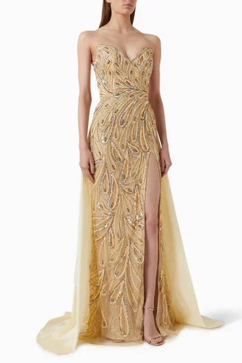 Embellished Strapless Gown