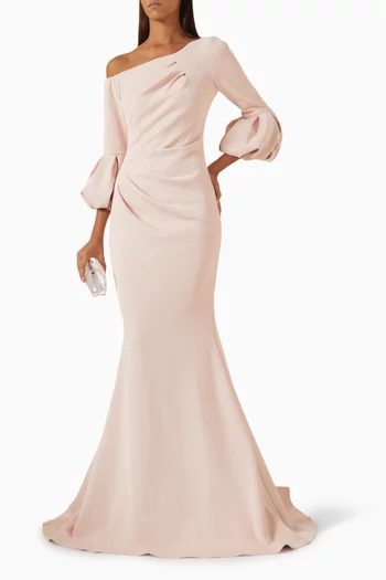 Asymmetric-neck Gown in Scuba