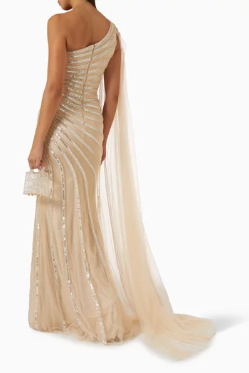 Sequin One-shoulder Gown