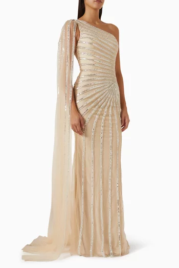 Sequin One-shoulder Gown
