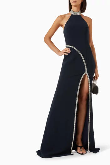 Crystal Trim Gown in Crepe