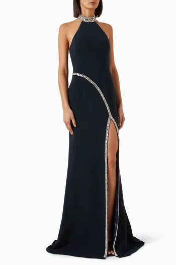 Crystal Trim Gown in Crepe