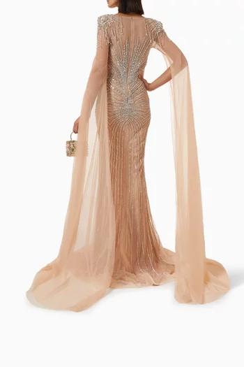 Beaded Cape Gown