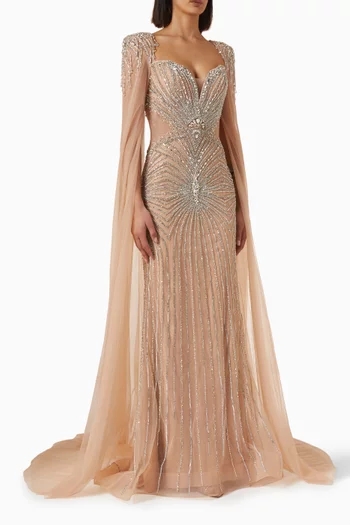Beaded Cape Gown