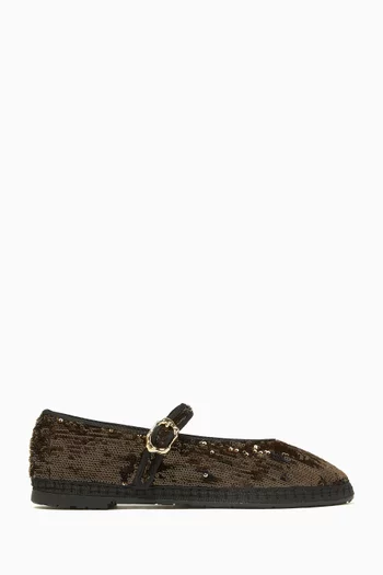 Pierre Sequinned Mary Jane Flats