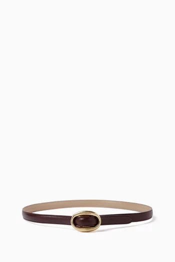 Oval Buckle Thin Reversible Belt in Smooth Leather