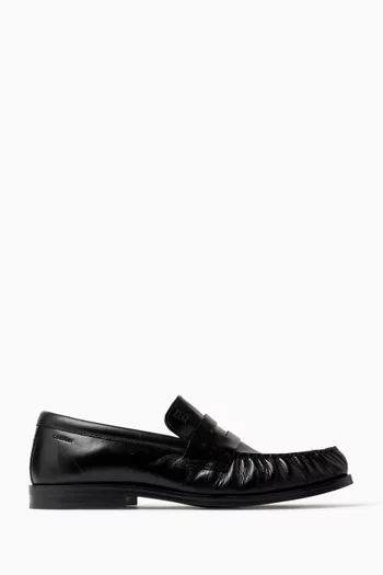 Moses Pleated Penny Loafers in Leather