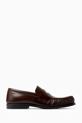 Moses Pleated Penny Loafers in Leather