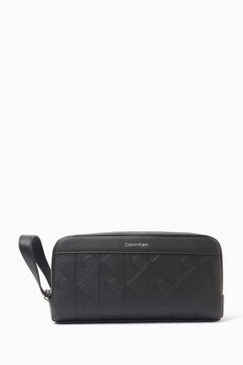 Embossed Emblem Logo Dopp Kit in Leather