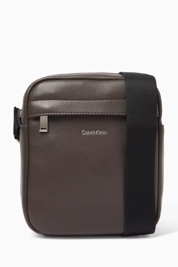 Logo Crossbody Reporter Bag in Pebbled Faux Leather