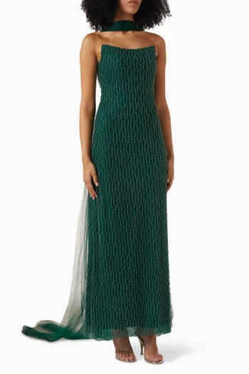 Strapless Bead Embellished Gown