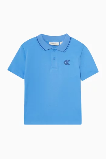 Monogram Logo Patch Tipped Polo Shirt in Cotton