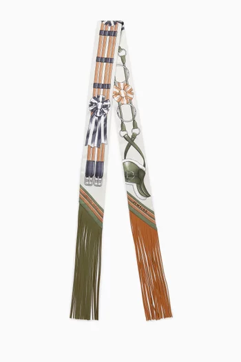 Unused Jumping Leather Fringes Twilly Scarf in Silk