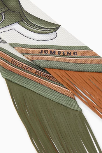 Unused Jumping Leather Fringes Twilly Scarf in Silk
