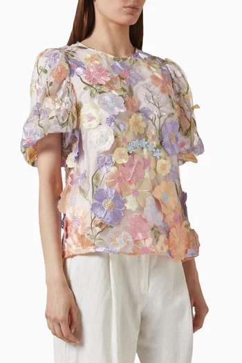 Flowering 3D Floral-applique Top