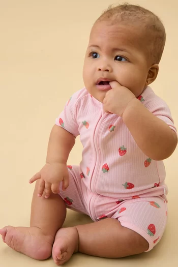 Strawberry Ribbed Summer Zip-up Sleepsuit