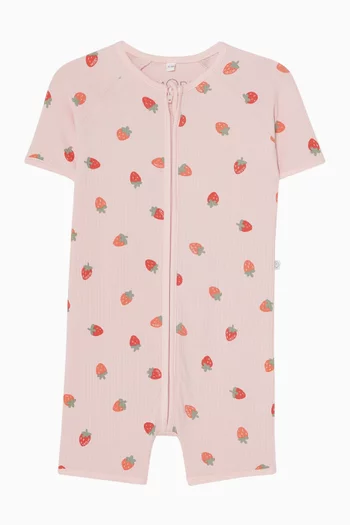 Strawberry Ribbed Summer Zip-up Sleepsuit