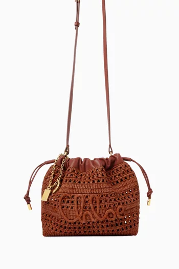 Mini Summer Banana Drawstring Shoulder Bag in Raffia