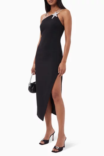 Crystal Star Slit Dress in Satin