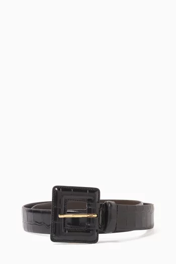 Soma Buckle Belt in Croc-embossed Leather