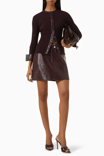 Contrasted Vinyl Cardigan in Rib-knit