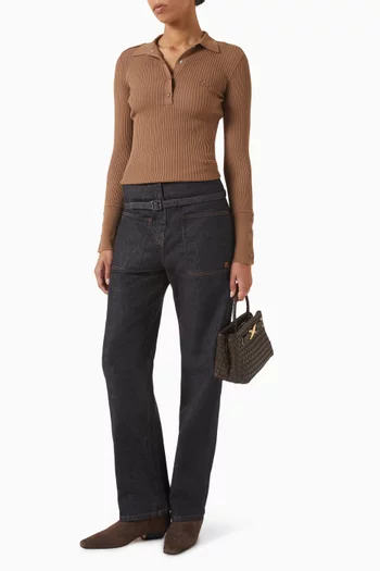 Ribbed Polo Sweater in Knit