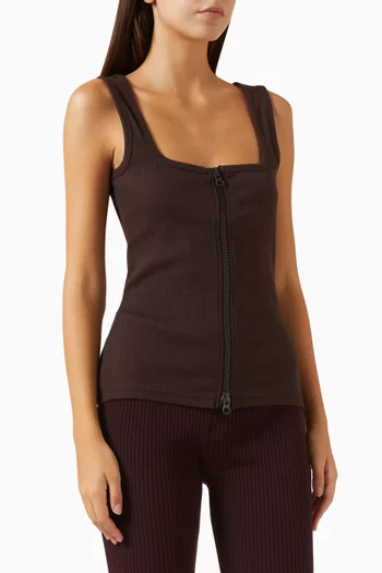 90's Rib Zipped Tank Top in Stretch Cotton