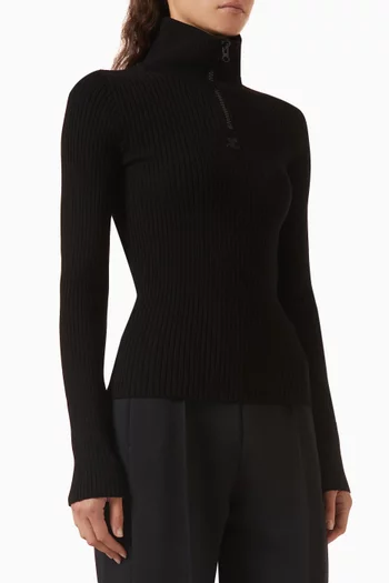Zipped Mockneck Sweater in Rib-knit