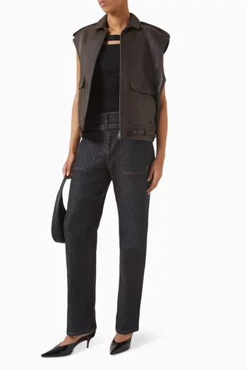 Sleeveless Bomber Jacket in Leather