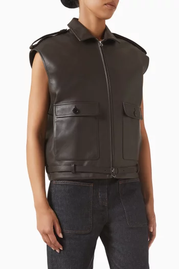 Sleeveless Bomber Jacket in Leather