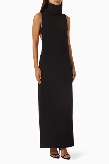 High-collar Cutout Dress in Crepe