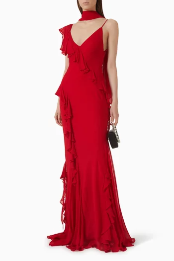 Mayara Scarf Ruffle Dress in Viscose Georgette