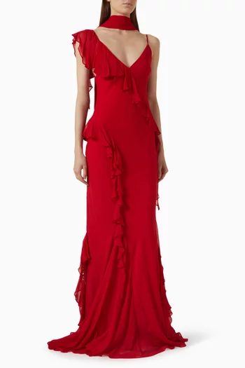 Mayara Scarf Ruffle Dress in Viscose Georgette