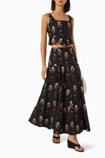 Nacar Embroidered Maxi Skirt in Cotton
