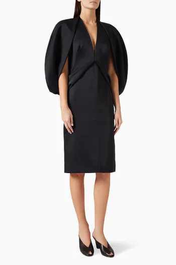Dakota Cape-sleeve Dress in Bonded Crepe-satin