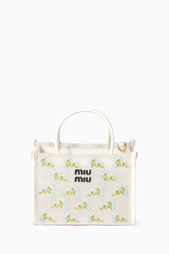 Embroidered Top-handle Bag in Mesh
