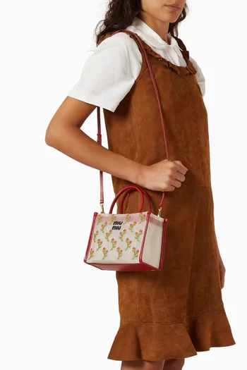 Embroidered Top-handle Bag in Mesh