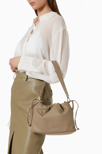 Midi Charlotte Drawstring Clutch in Soft Nappa
